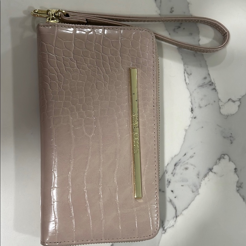 Steve Madden Pink Croc-Embossed Wristlet